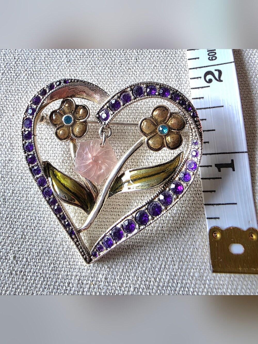 Liz Claiborne Villager Enamel Rhinestone - Dangling Flower Heart Pendant - Picture 3 of 3